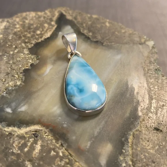 Genuine Larimar Gemstone, 925 Sterling Silver Pendant - Picture 2 of 15